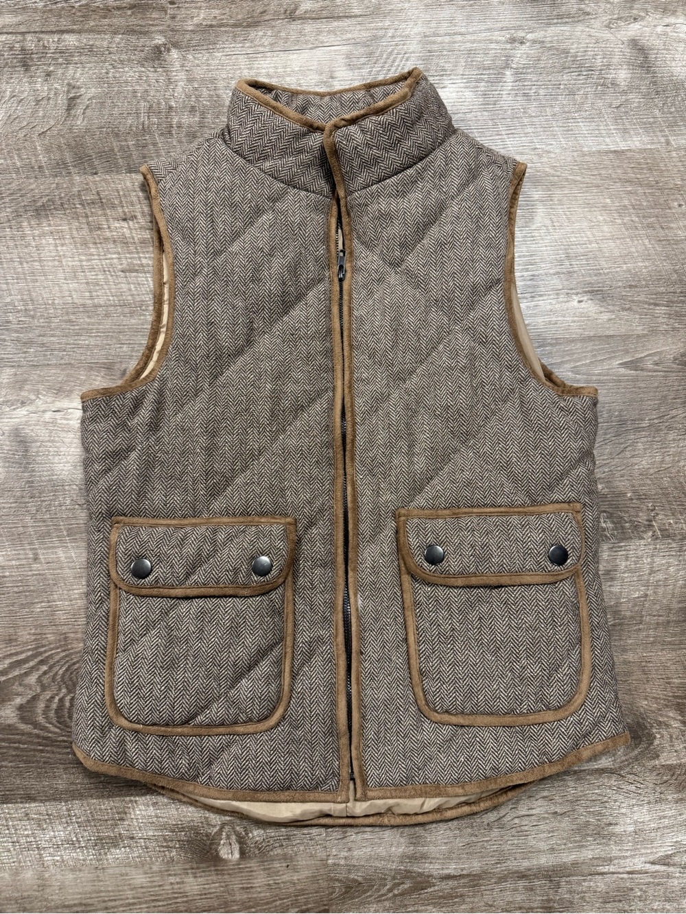 Altard State Brown Quilted Full Zip Vest Size Small